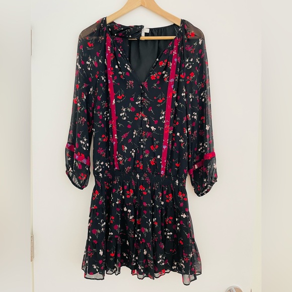 JOIE Grover Floral-Print Silk Blouson Mini Dress, Black, M - Picture 6 of 8